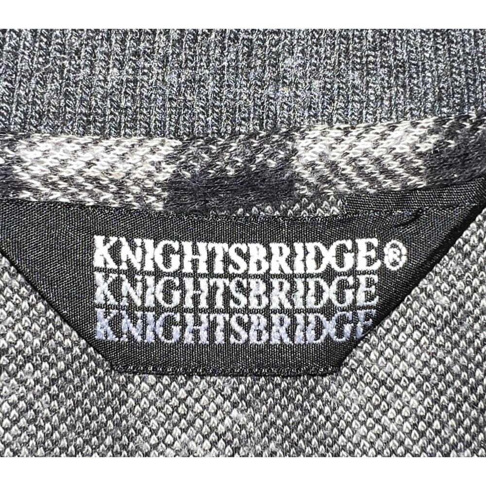 Knightsbridge Black Gray Plaid Knit Longsleeve Polo Shirt Mens M Contrast Trim - Picture 5 of 10